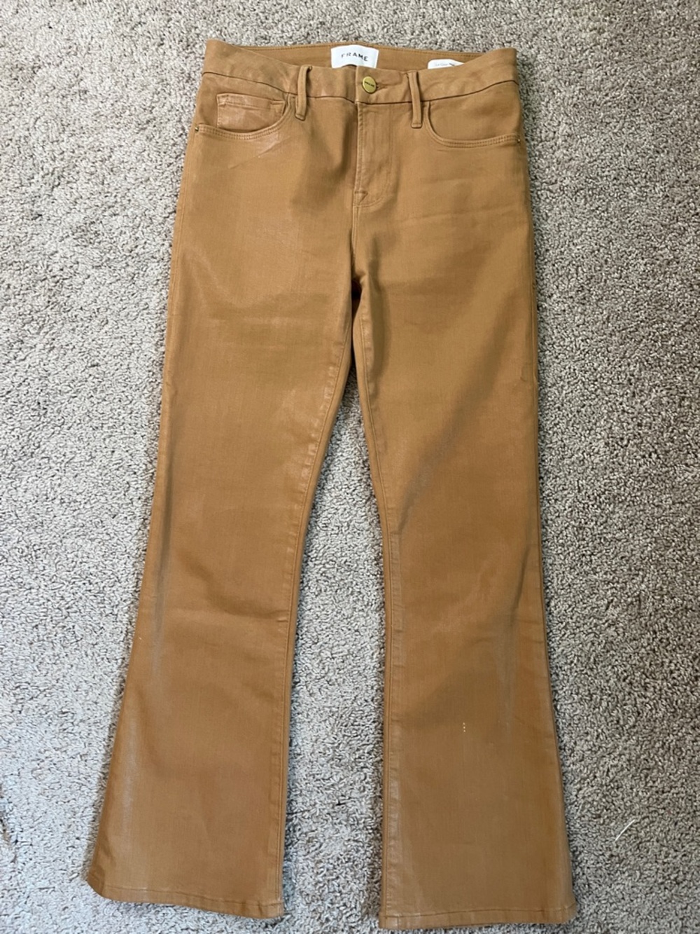 Frame Denim Le Crop Mini Boot Coated Tan Boot Cut Jeans Size 26